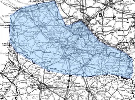 Carte de l'allotissement Lille étendu, canal 8A - 195.936 MHz