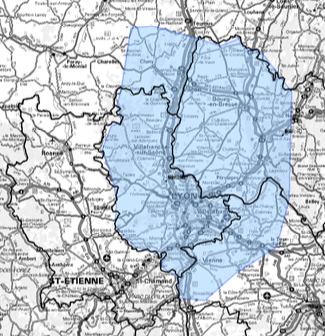 Carte de l'allotissement Lyon étendu, Canal 6A - 181.936 MHz