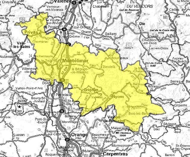 Carte de l'allotissement Montélimar 1, Canal 9C - 206.352 MHz