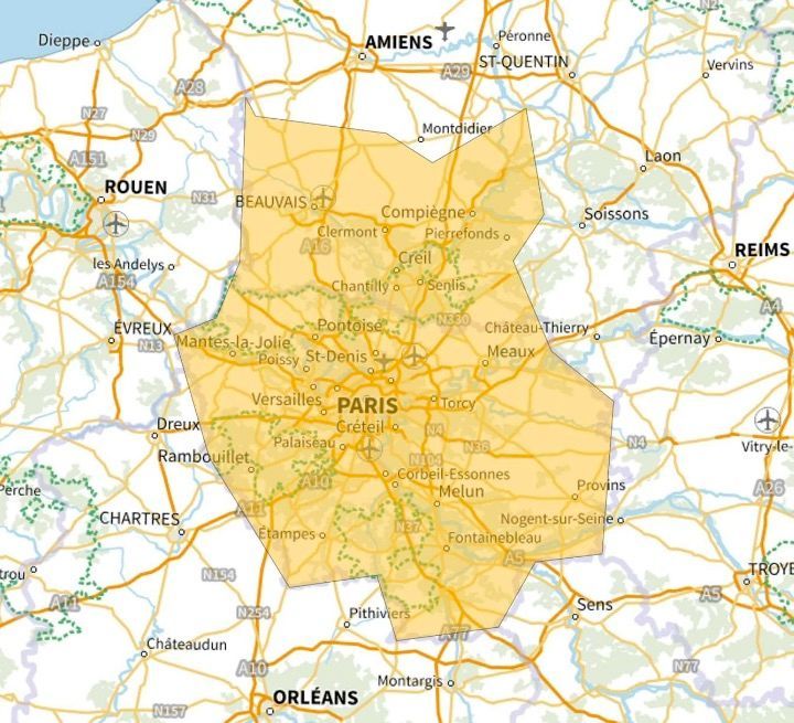 Carte de l'allotissement Paris intermédiaire 1, Canal 6A - 181.936 MHz