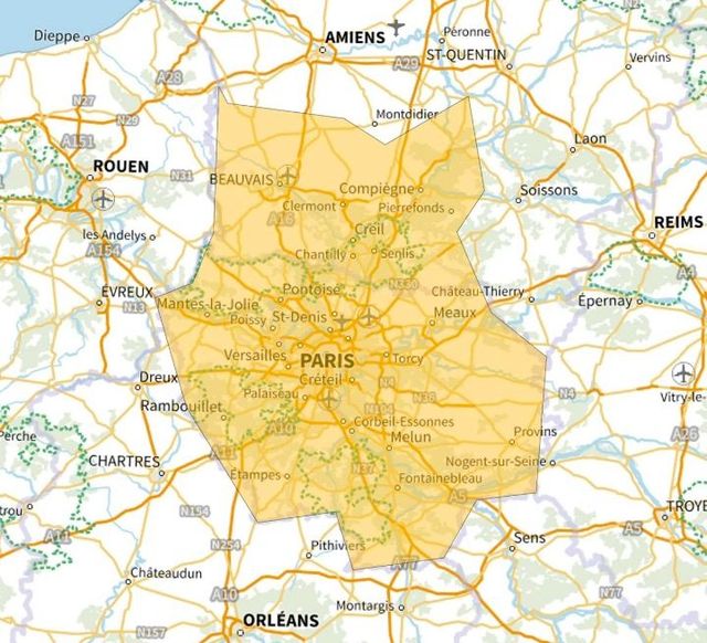Carte de l'allotissement Paris intermédiaire 1, Canal 6A - 181.936 MHz