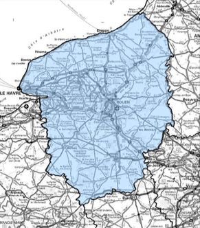 Carte de l'allotissement Rouen étendu, Canal 10A - 209.936 MHz