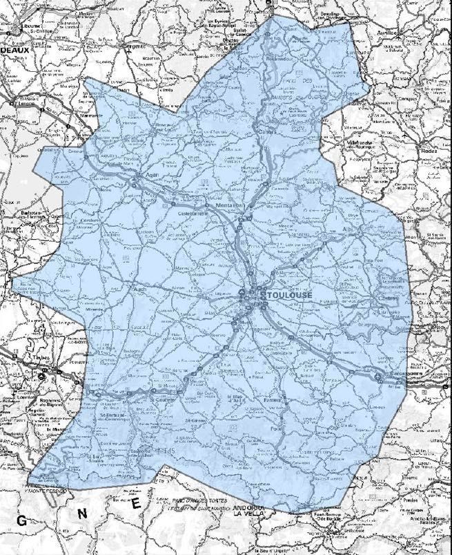 Carte de l'allotissement Toulouse étendu, Canal 6B - 183.648 MHz