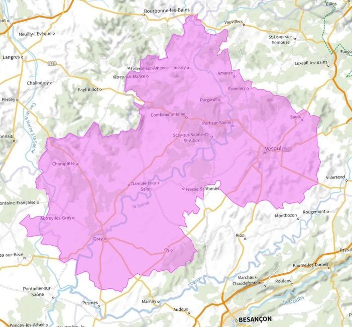 Carte de l'allotissement Vesoul local 1, Canal 7C - 192.352 MHz