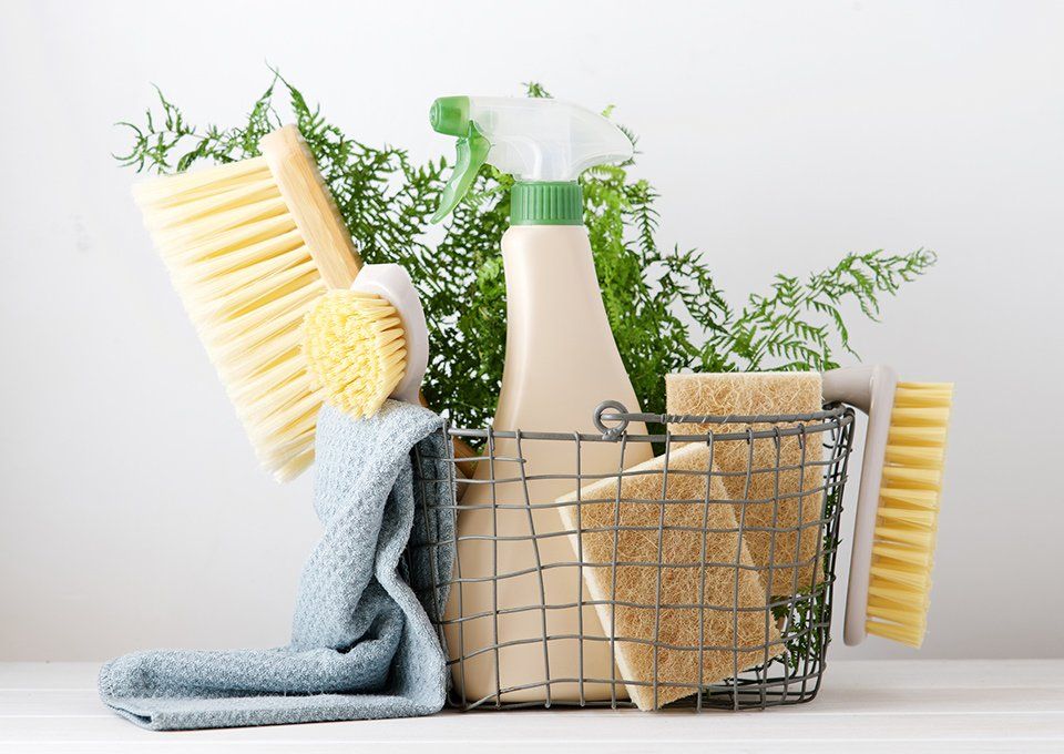 Cleaning Tools In A Basket — Wichita, KS — Top Priority Concierge