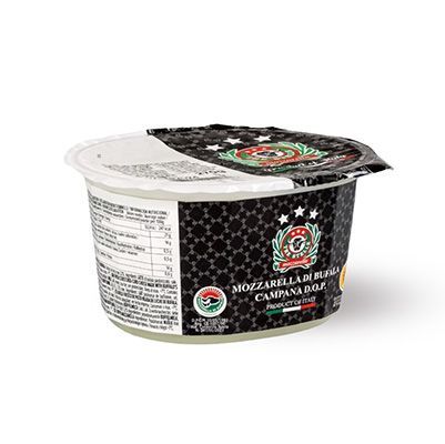 Buffalo Mozzarella DOP ball is mostly produced in the province of Caserta, exclusively with freshly pasteurised buffalo milk.
Production complies with the production specification of the Protected Designation of Origin.
The product does not contain GMOs or products derived from genetically modified organisms.
The overlapping dough is soft and elastic, with a smooth, delicate thin crust. To enjoy the best organoleptic characteristics, remove from the refrigerator in time and bring it back to its natural temperature; thus making the aroma and flavor of the milk appear.