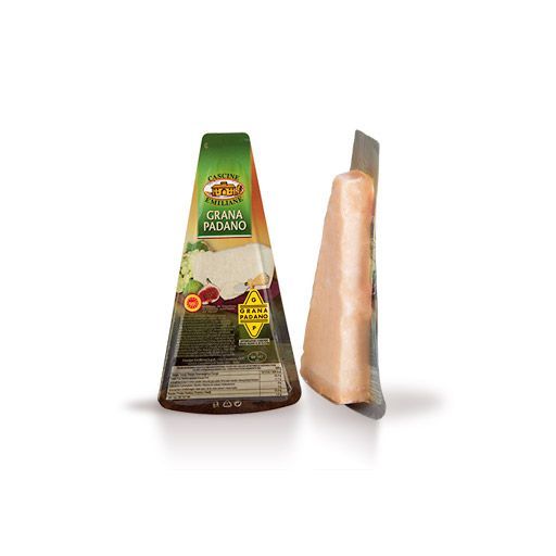 Grana Padano is a semi-fat hard cheese which is cooked and ripened slowly the resulting curd is cut to produce granules with the size of rice grains, which gives the cheese its characteristic texture.