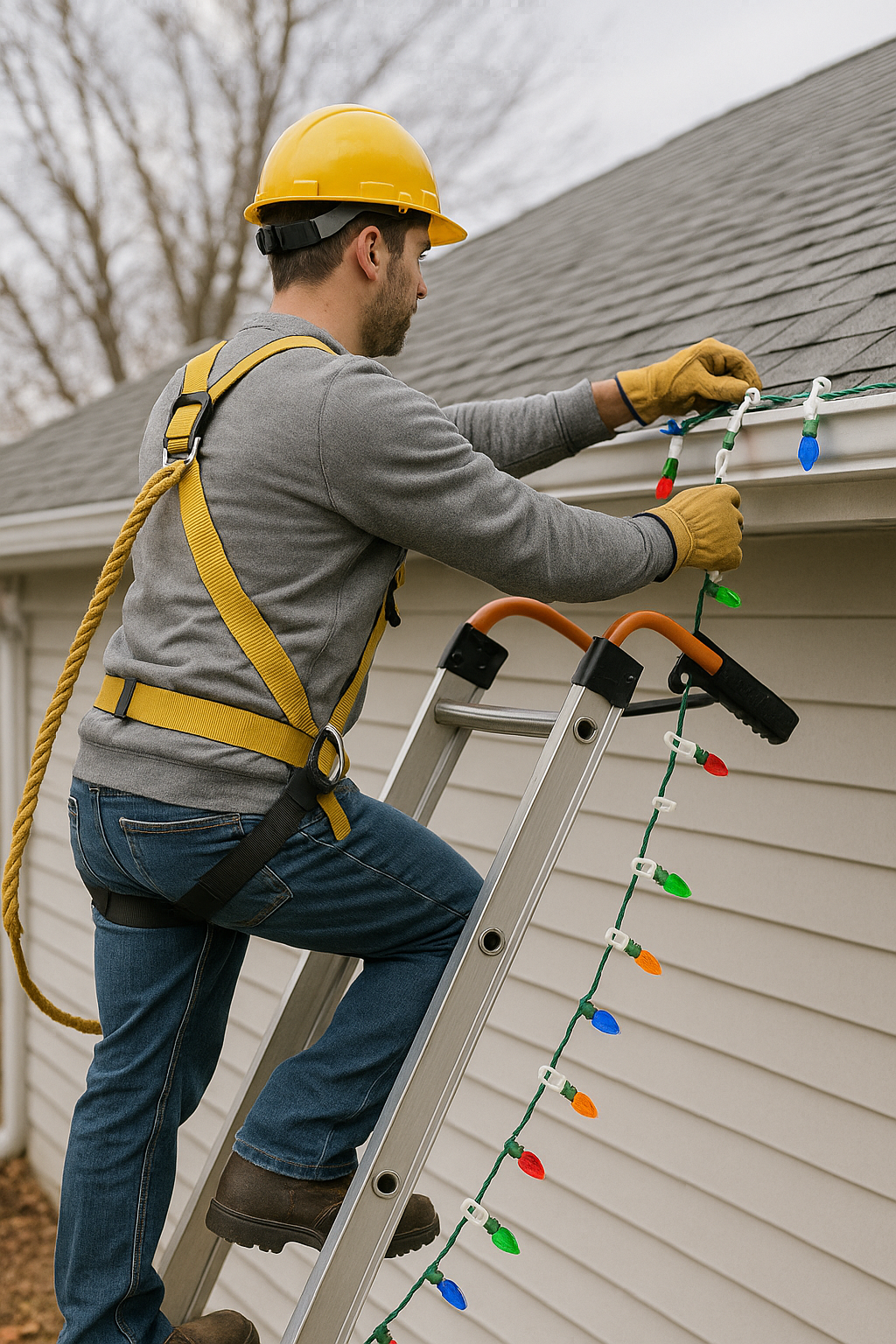 ladder safety christmas lights