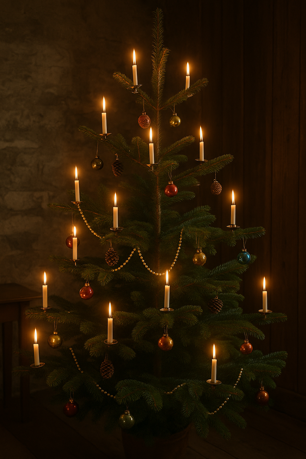 candle-lit christmas tree