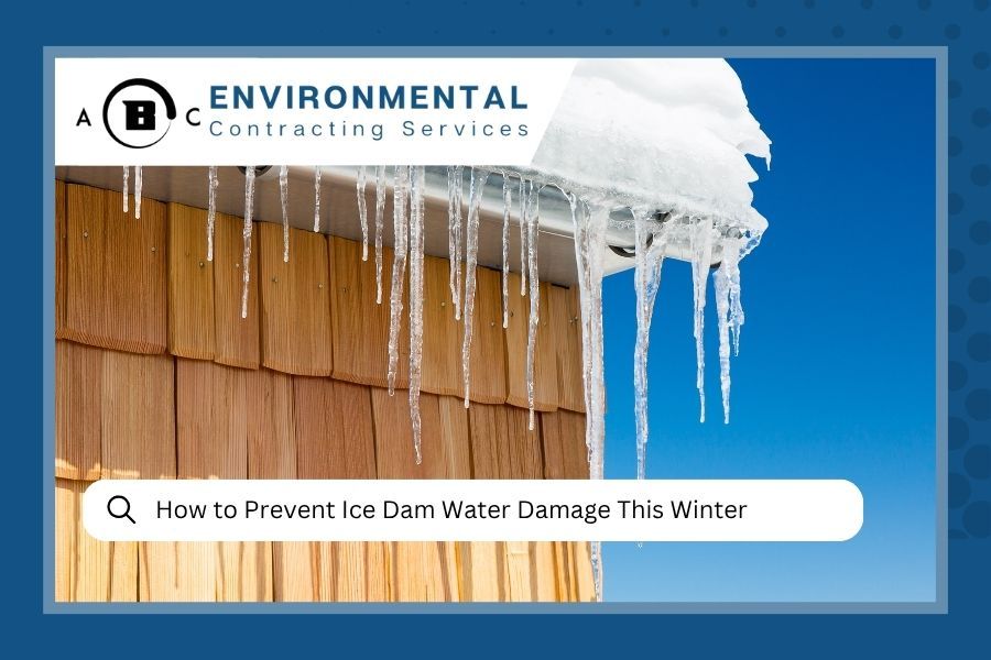 Ice dams forming on a cedar shake roof, text: