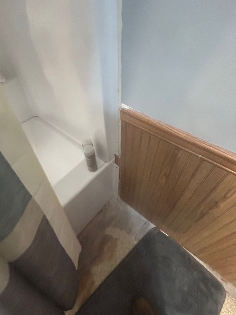 Water staining visible near the bathtub edge in a Springfield bathroom