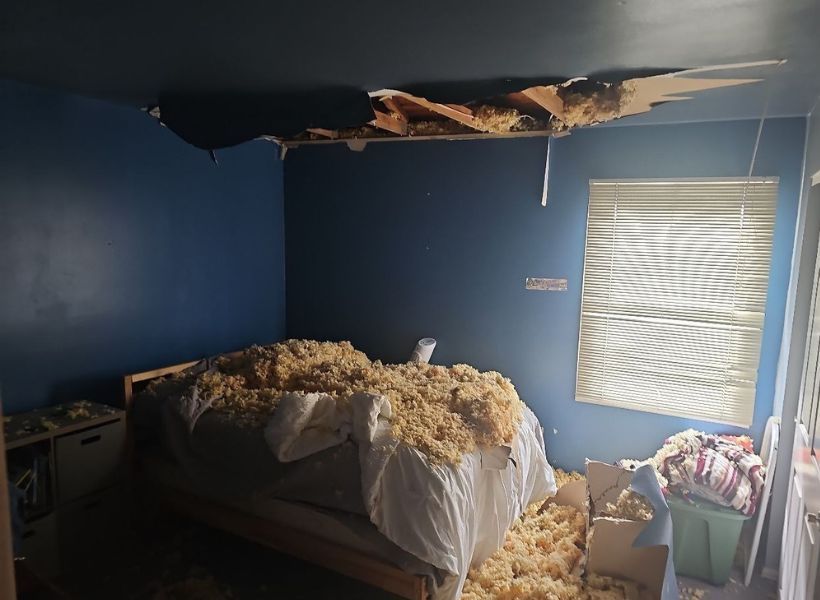 collapsed ceiling from a roof leak