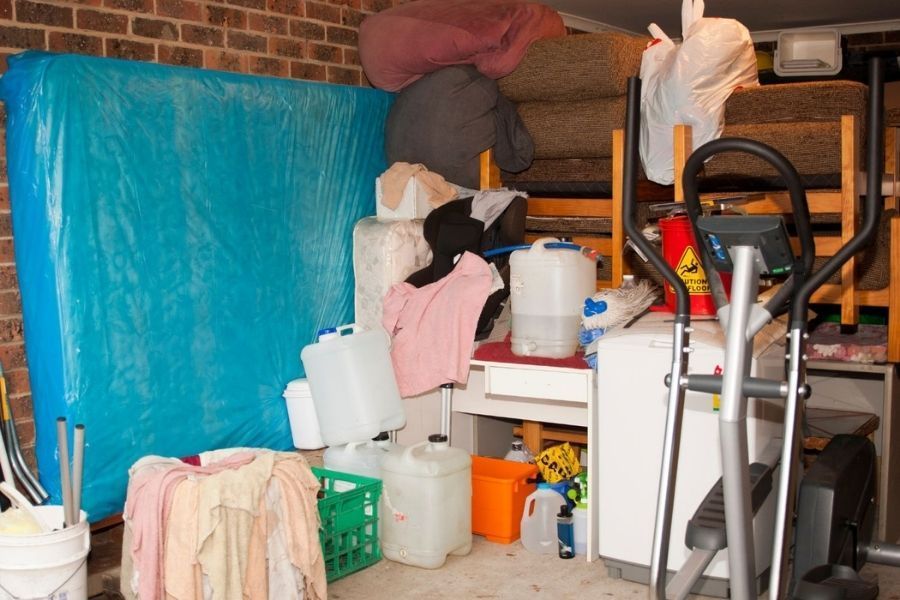 Content cleaning storage room with items being processed