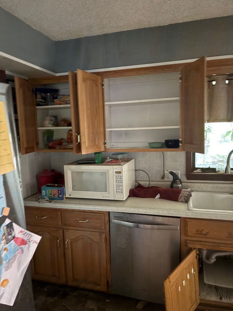 Kitchen cabinets affected by storm water intrusion