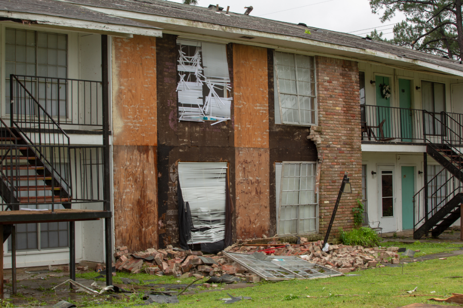 Exterior storm damage to building