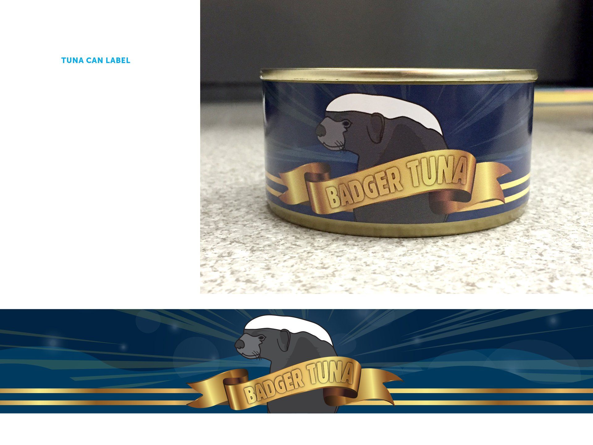 tuna can label design blue and gold