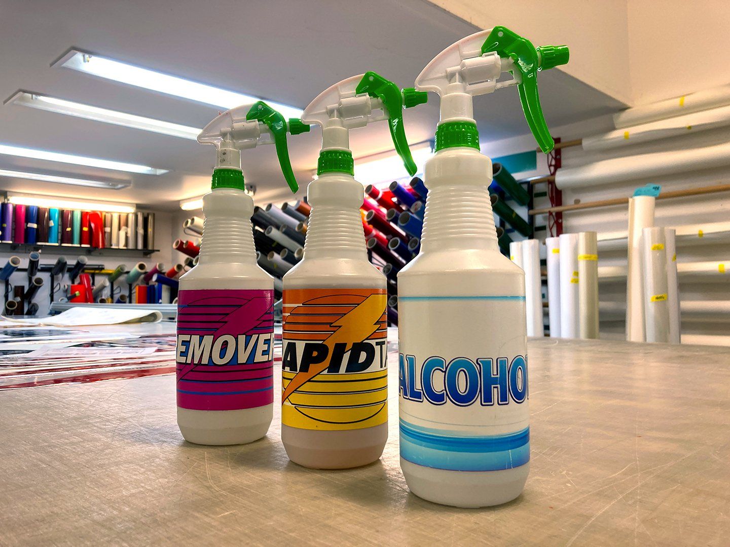 stickers and decals on spray bottles