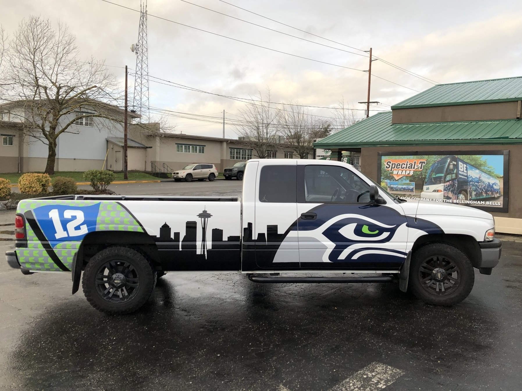 custom seahawk vehicle vinyl graphics on a truck