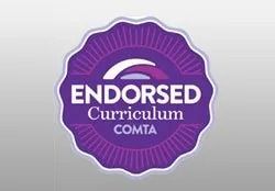 A purple circle with the words `` endorsed curriculum comta '' on it.