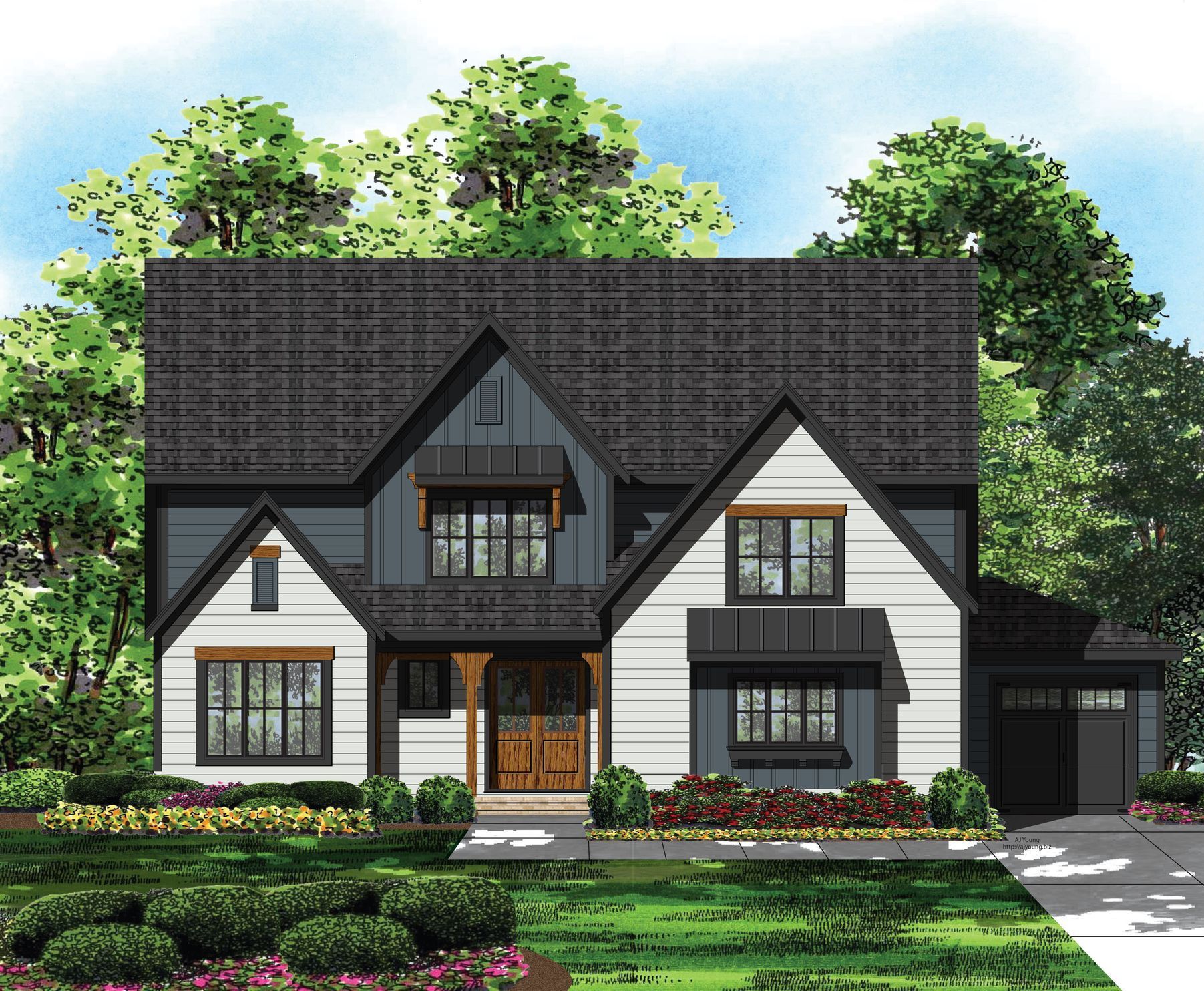 An artist 's impression of a house with a black roof