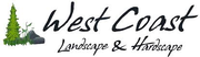 Logo for West Coast Landscape & Hardscape: text with greenery and rock graphic.