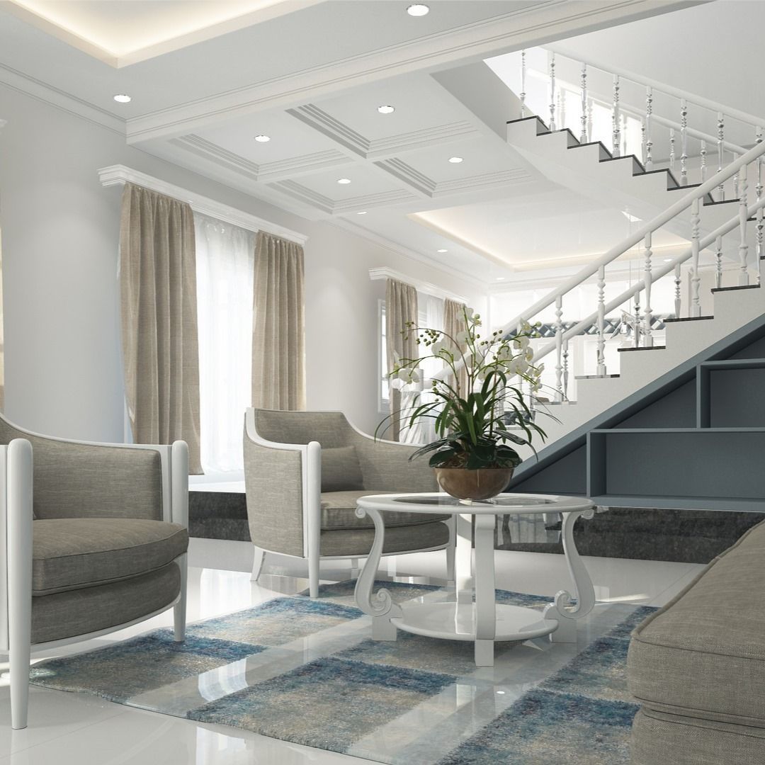 Living Room With Stairs — Boca Raton, FL — National Home Building & Remodeling Corp.