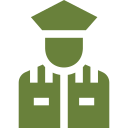 A green icon of a police officer wearing a hat.