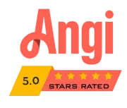Angi 5.0 stars rated logo on a white background