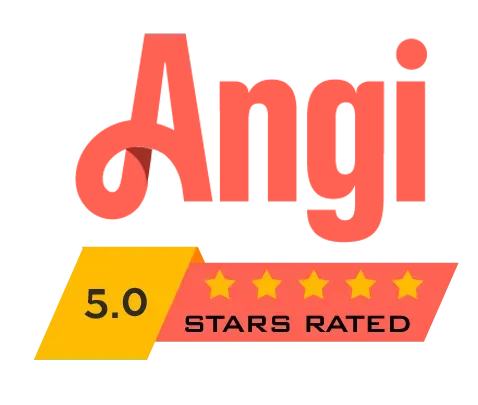 Angi 5.0 stars rated logo on a white background