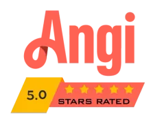 Angi 5.0 stars rated logo on a white background