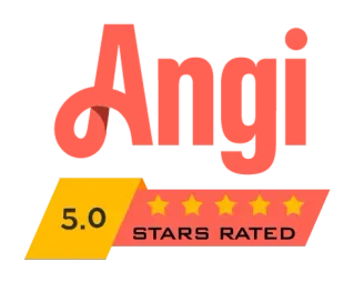 Angi 5.0 stars rated logo on a white background