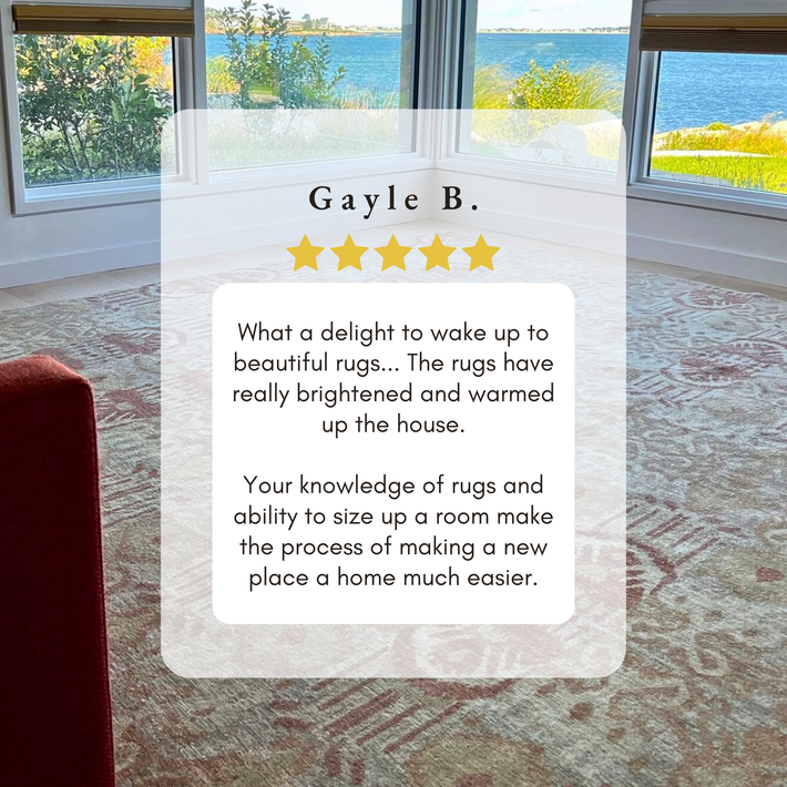 A picture of a living room with a review from gayle b.