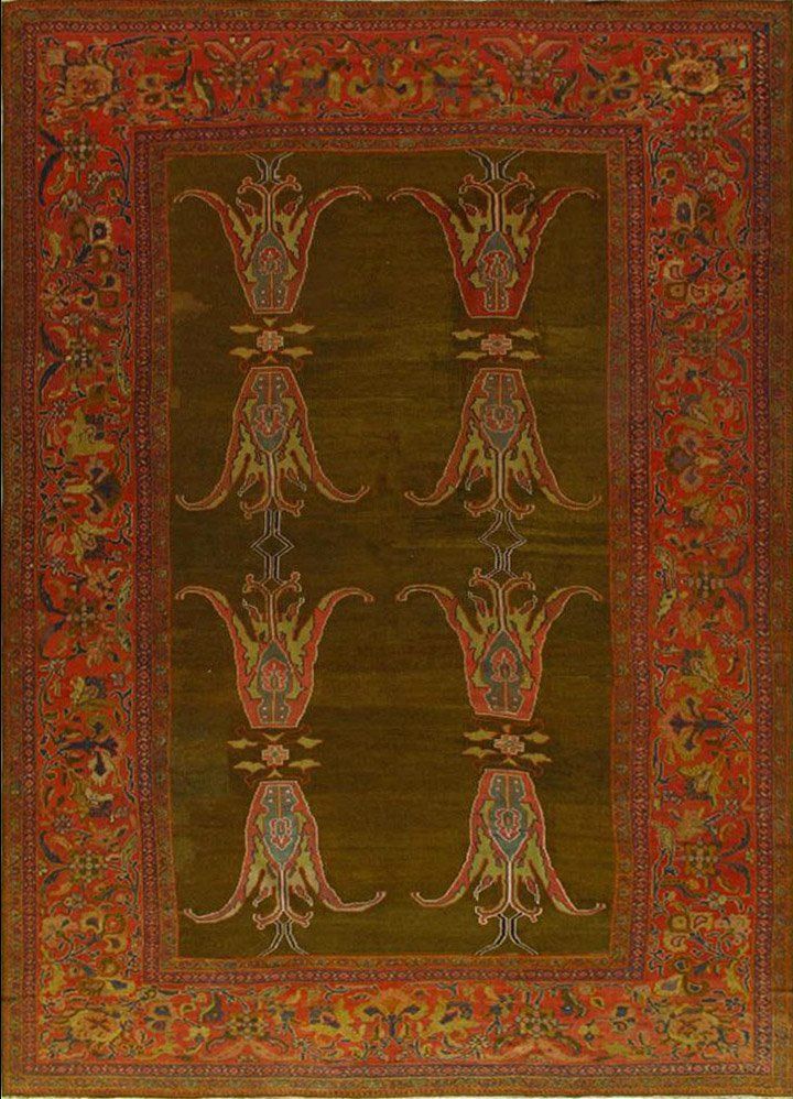 A rug with a floral pattern on it is sitting on a table.