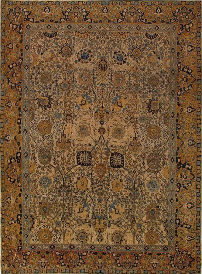 A rug with a floral pattern on it is on a white background.