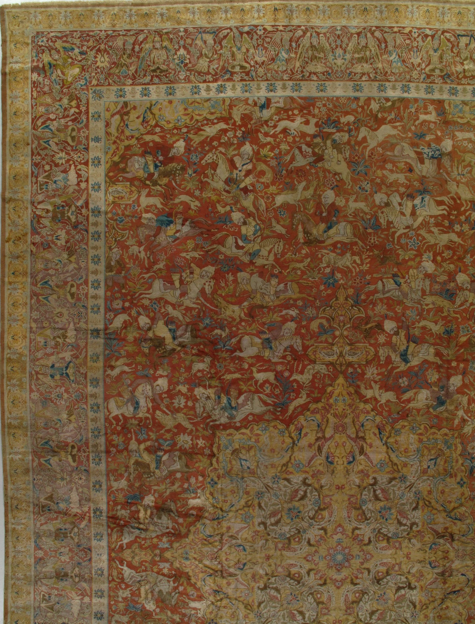 A close up of a rug with a floral pattern on it