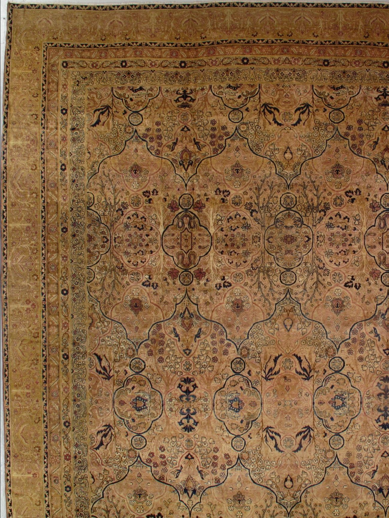 A brown rug with a floral pattern on it