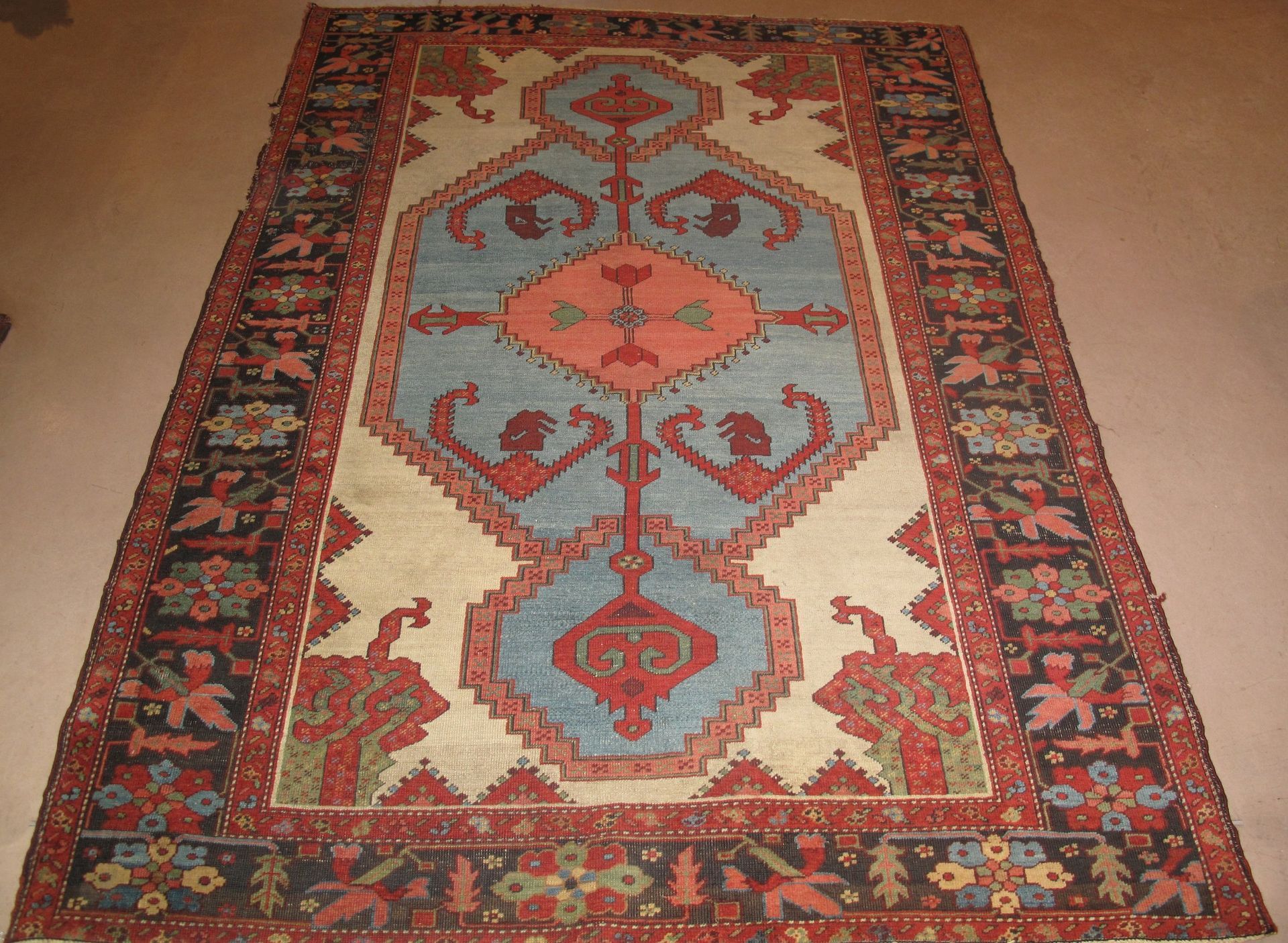 A rug with a geometric pattern is laying on the floor