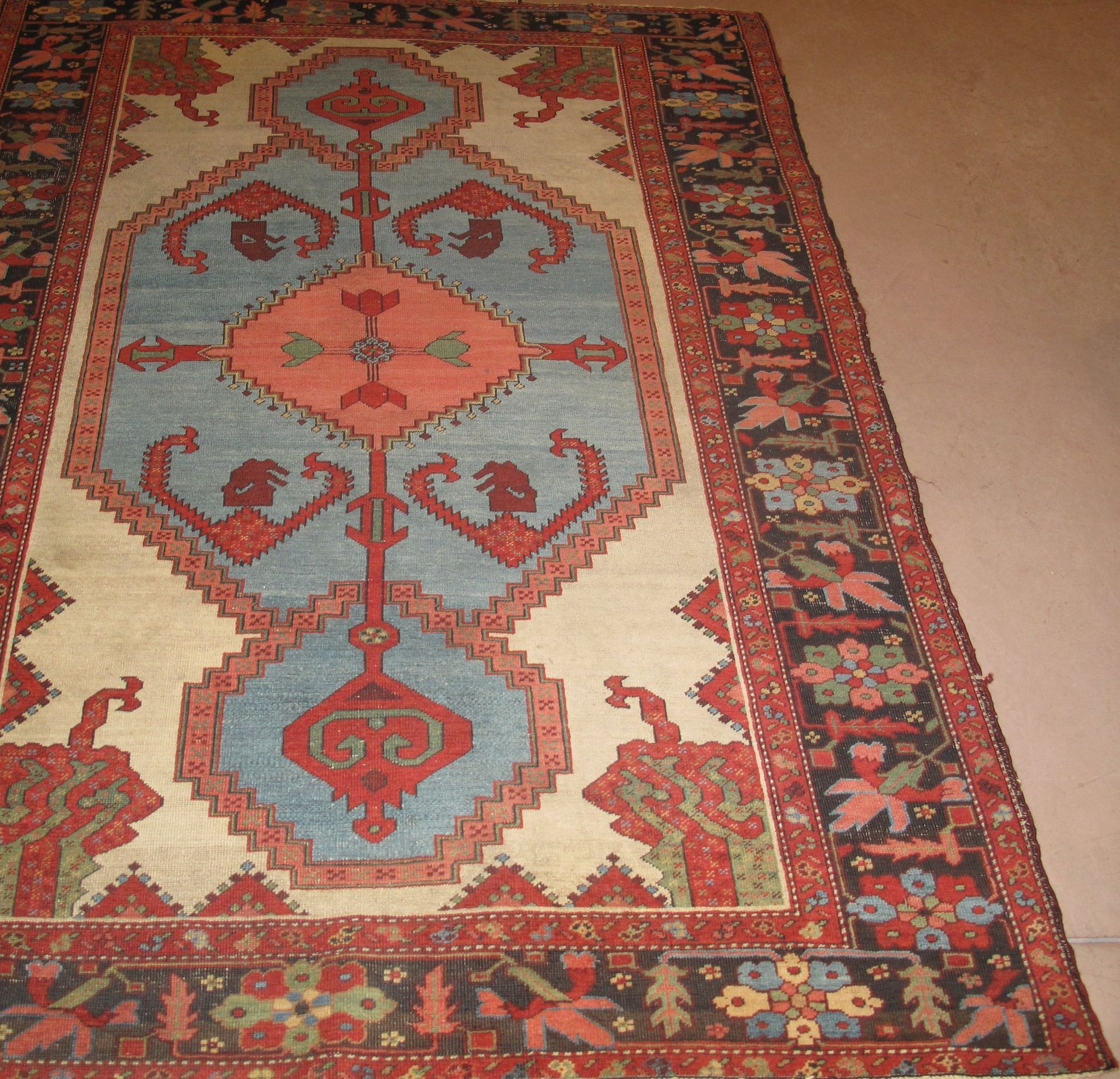 A rug with a geometric pattern is laying on the floor