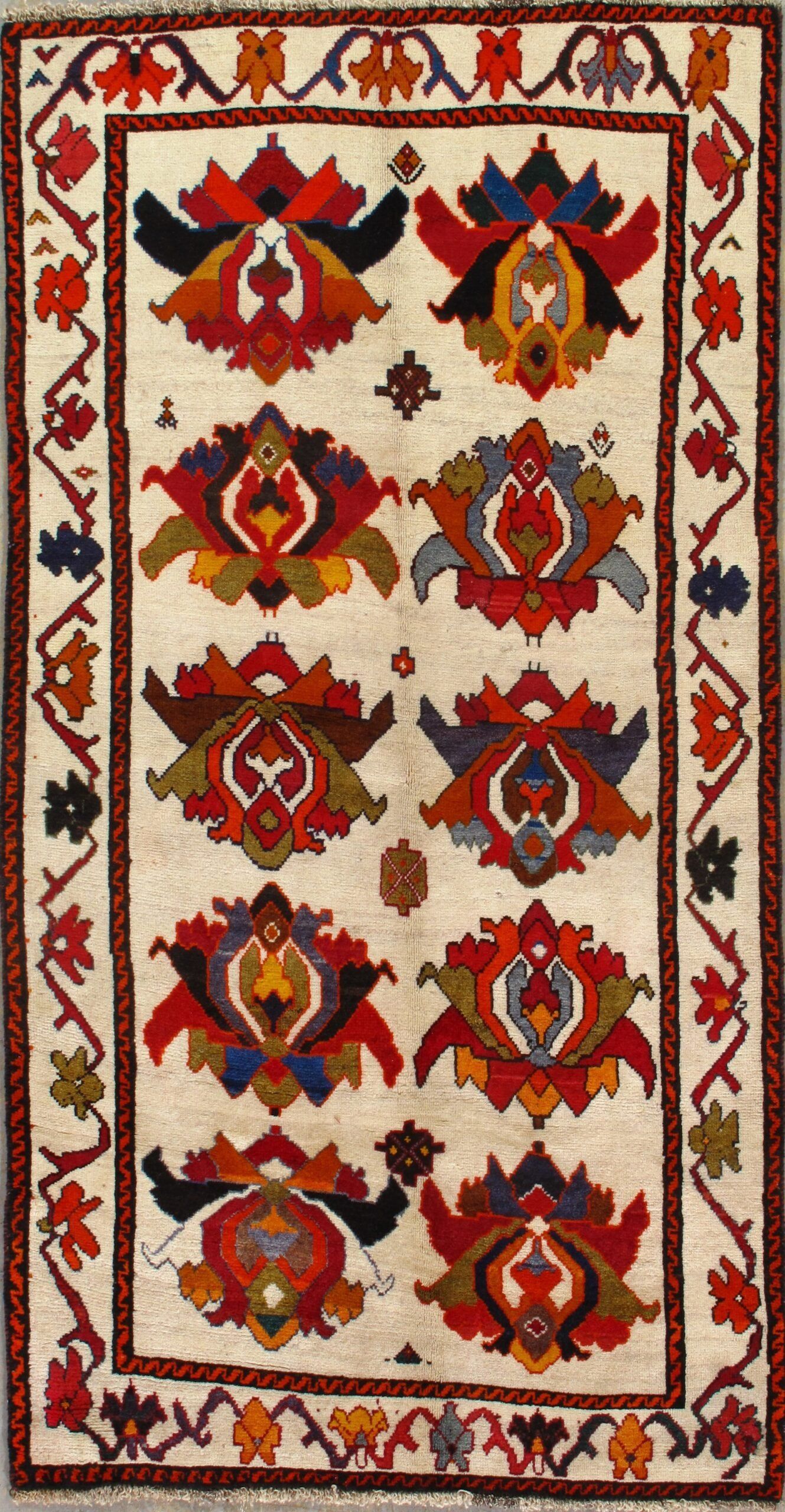 A rug with a colorful design on it