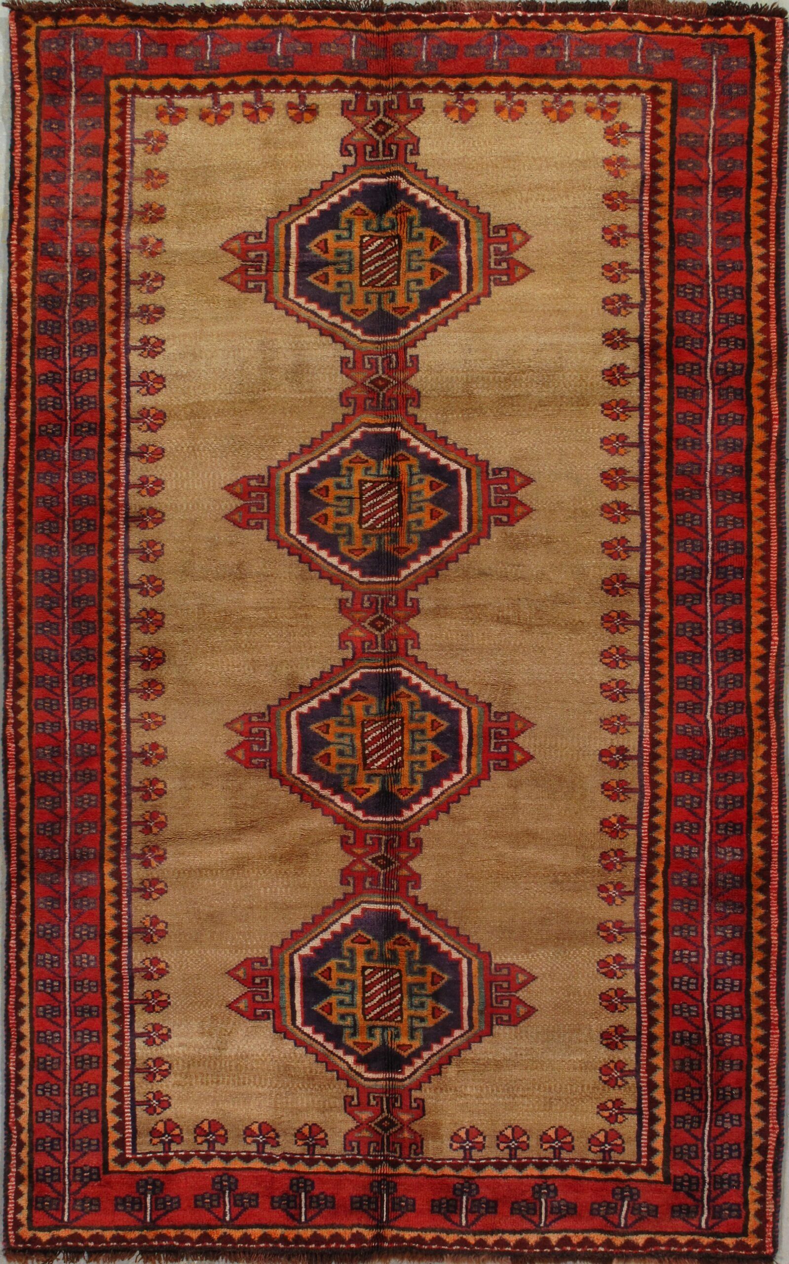 A rug with a pattern on it is sitting on a table.