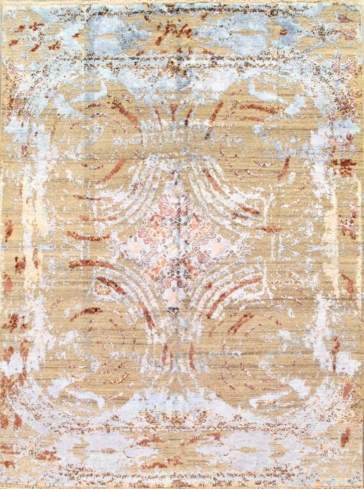 A rug with a pattern on it is sitting on a table.