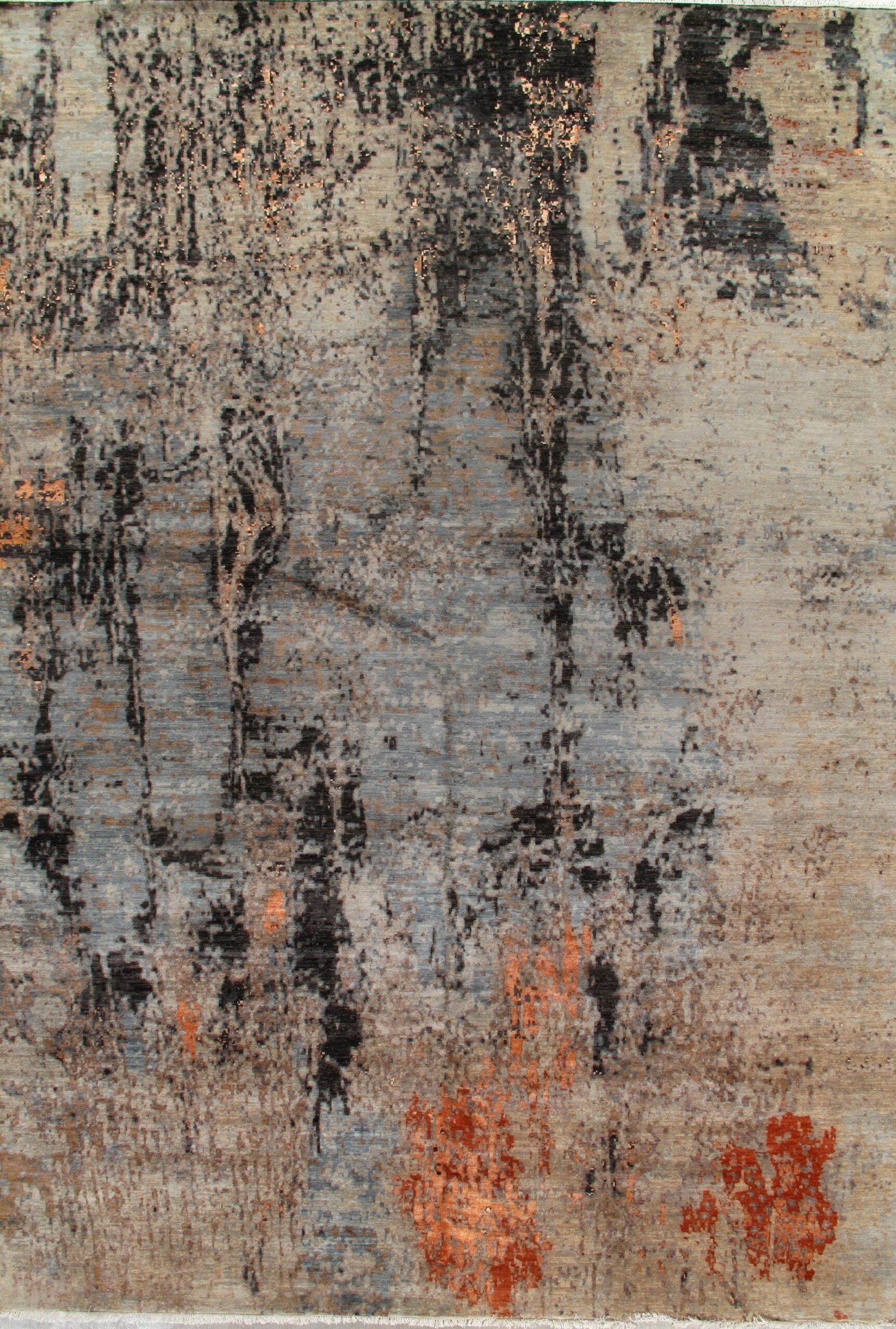 A close up of a rug with a painting on it.