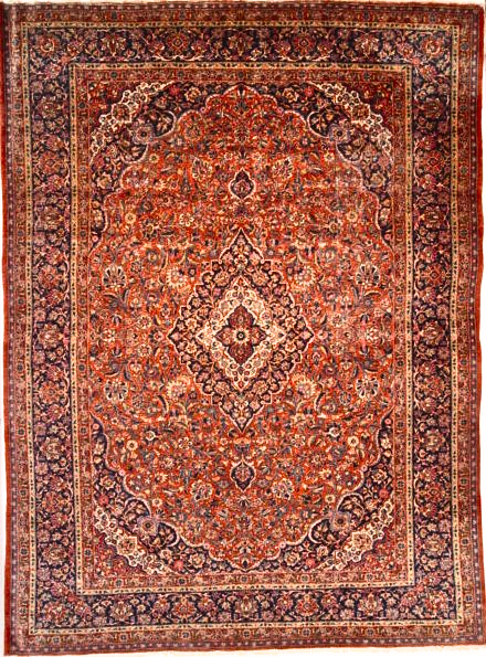 A rug with a floral pattern on it is on a white background.