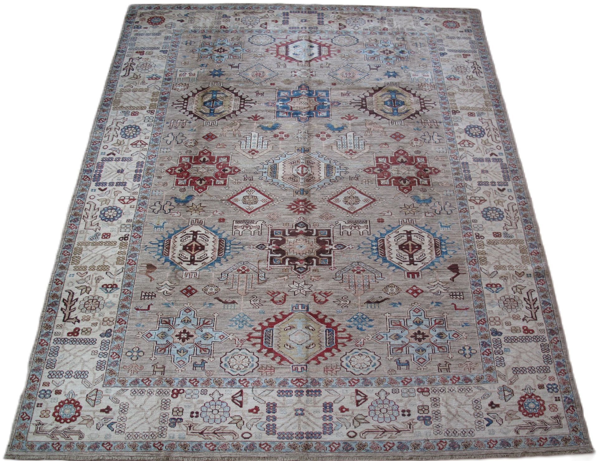 A rug with a pattern on it is on a white background.