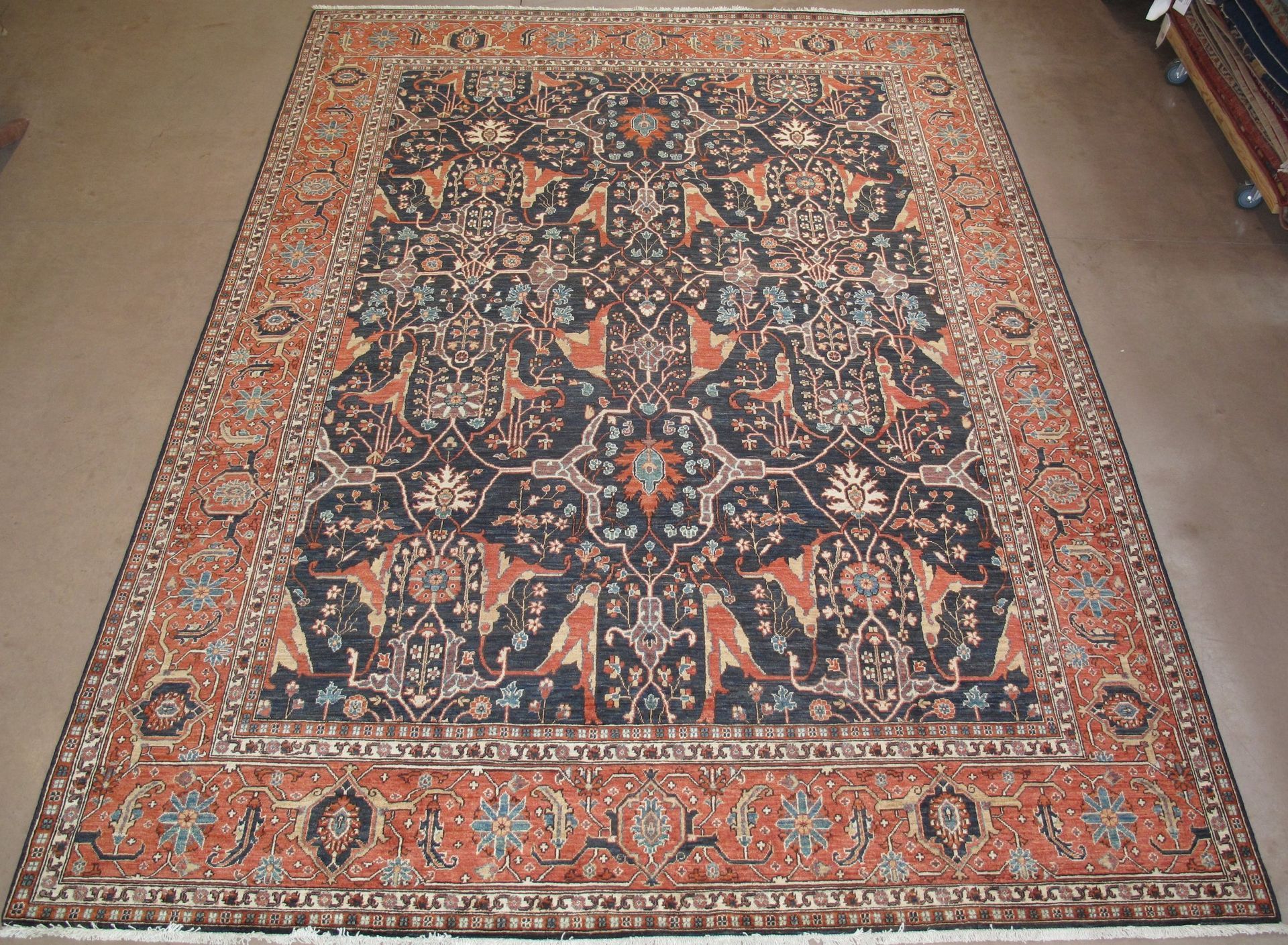 A rug with a pattern on it is on a white background.