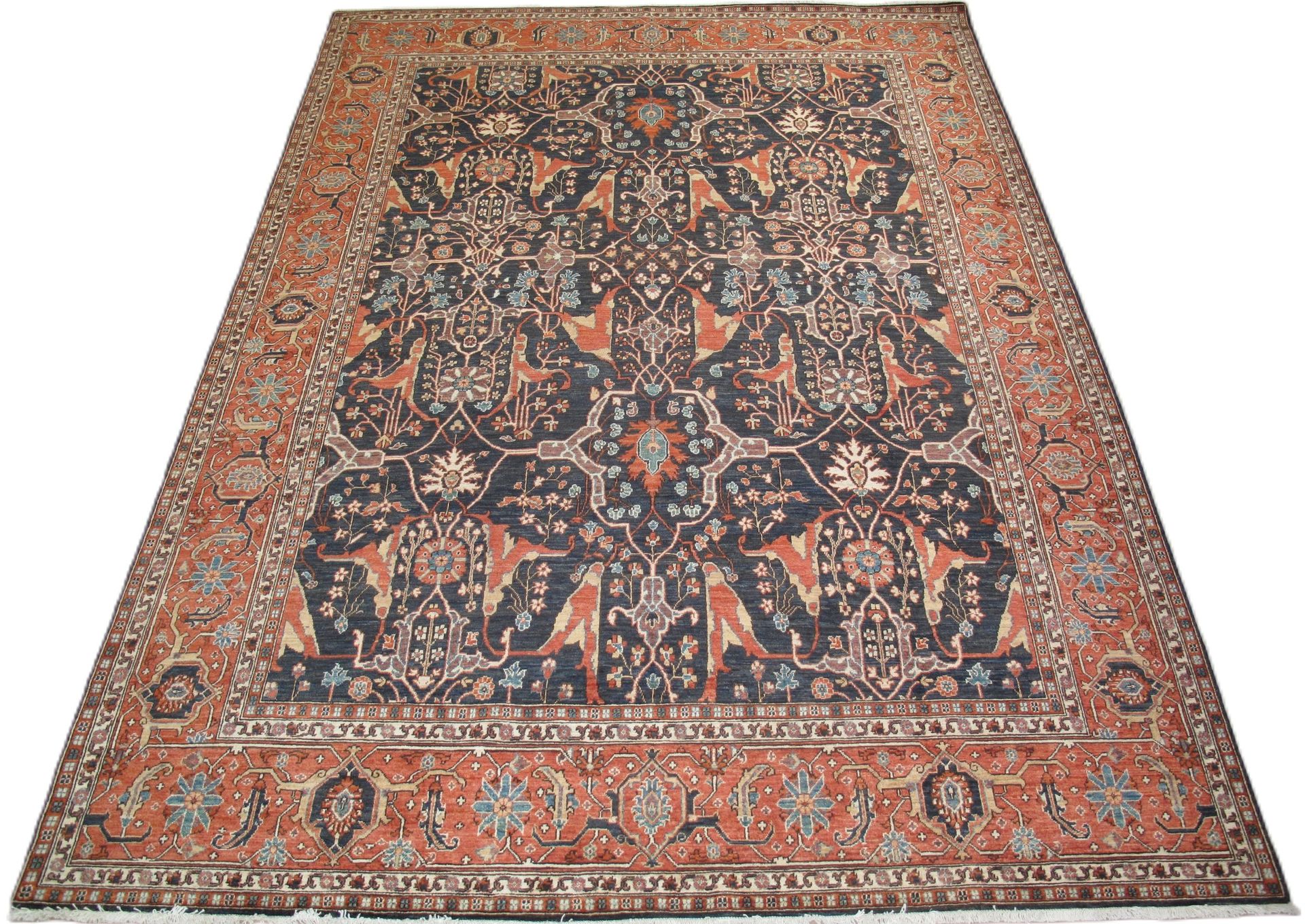 A rug with a pattern on it is on a white background.