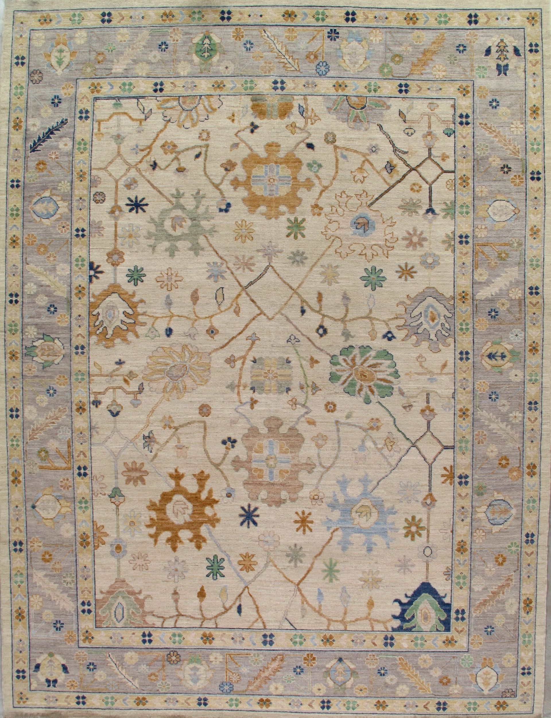 A rug with a square border and a floral pattern
