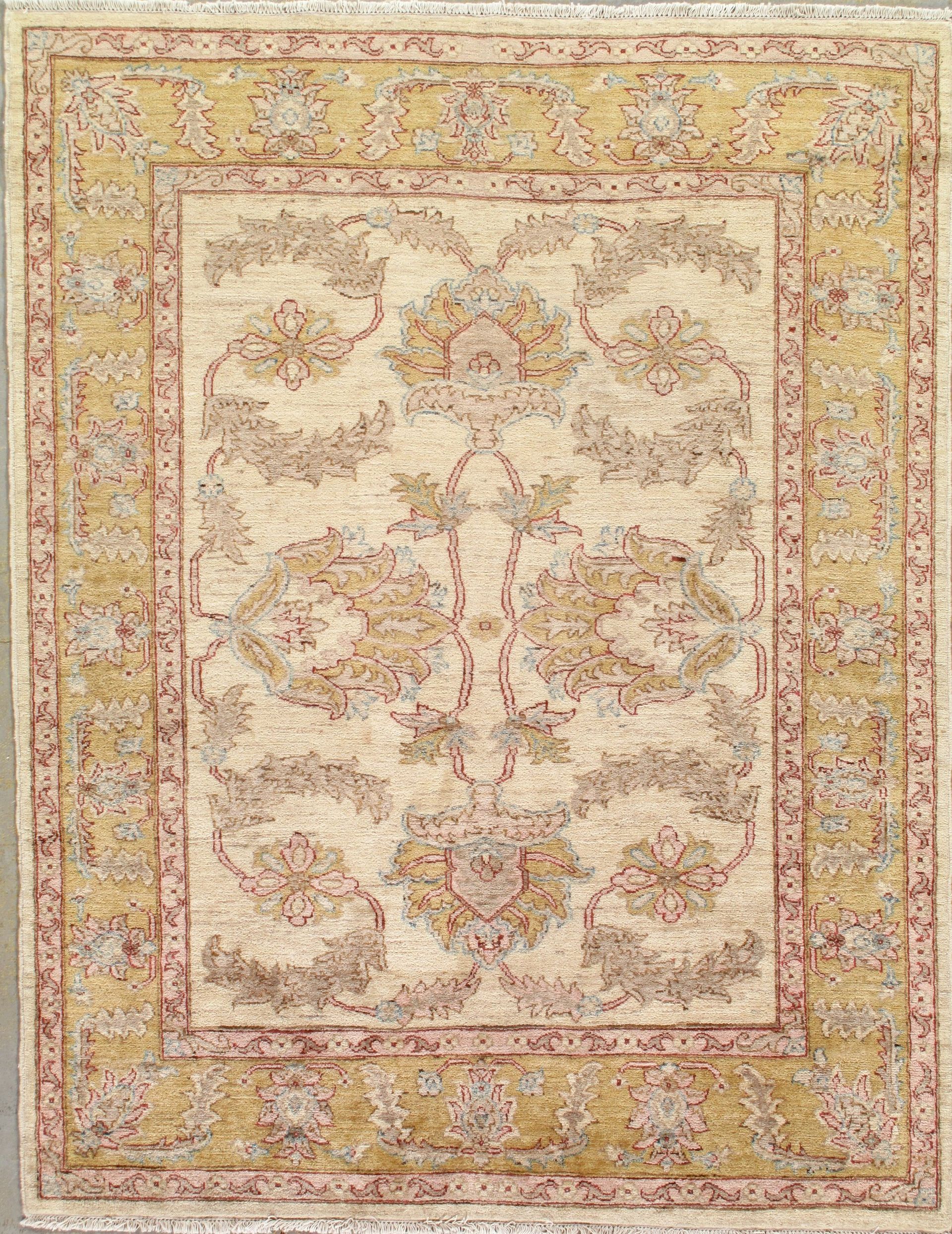A rug with a floral pattern on it is sitting on a table.