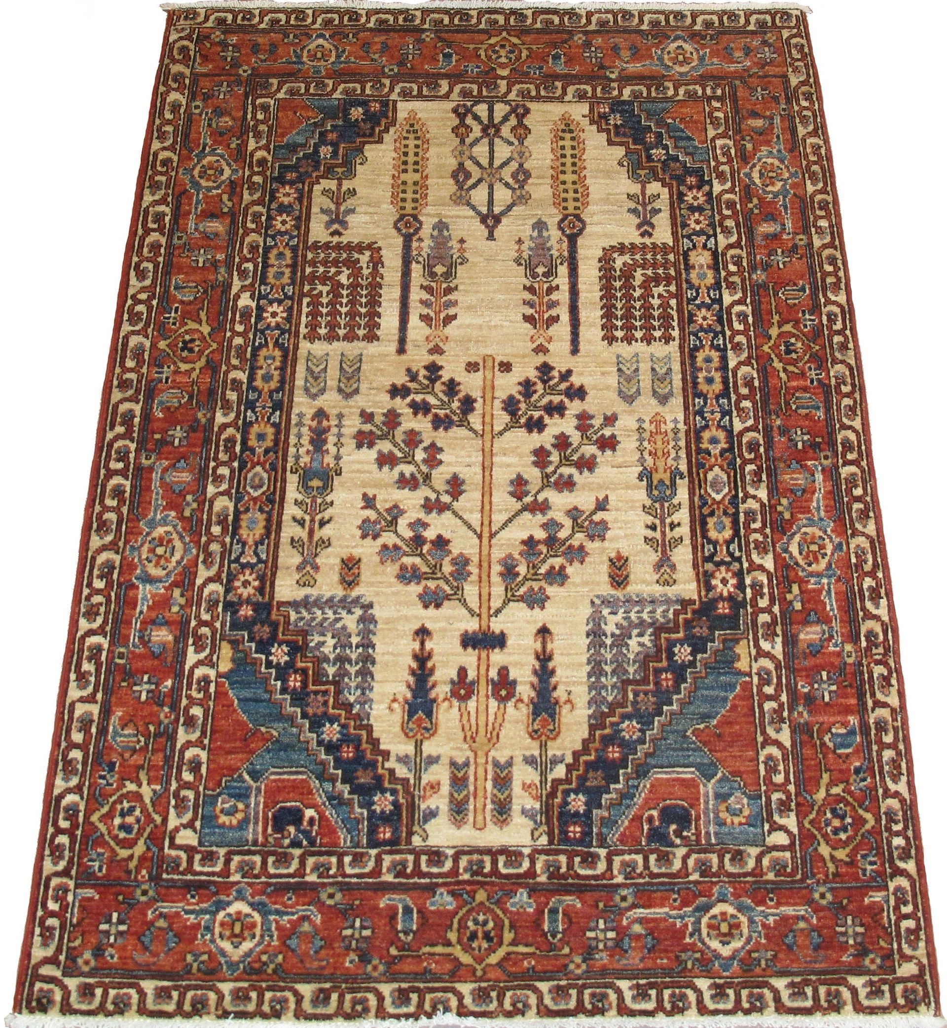 A rug with a tree on it on a white background.