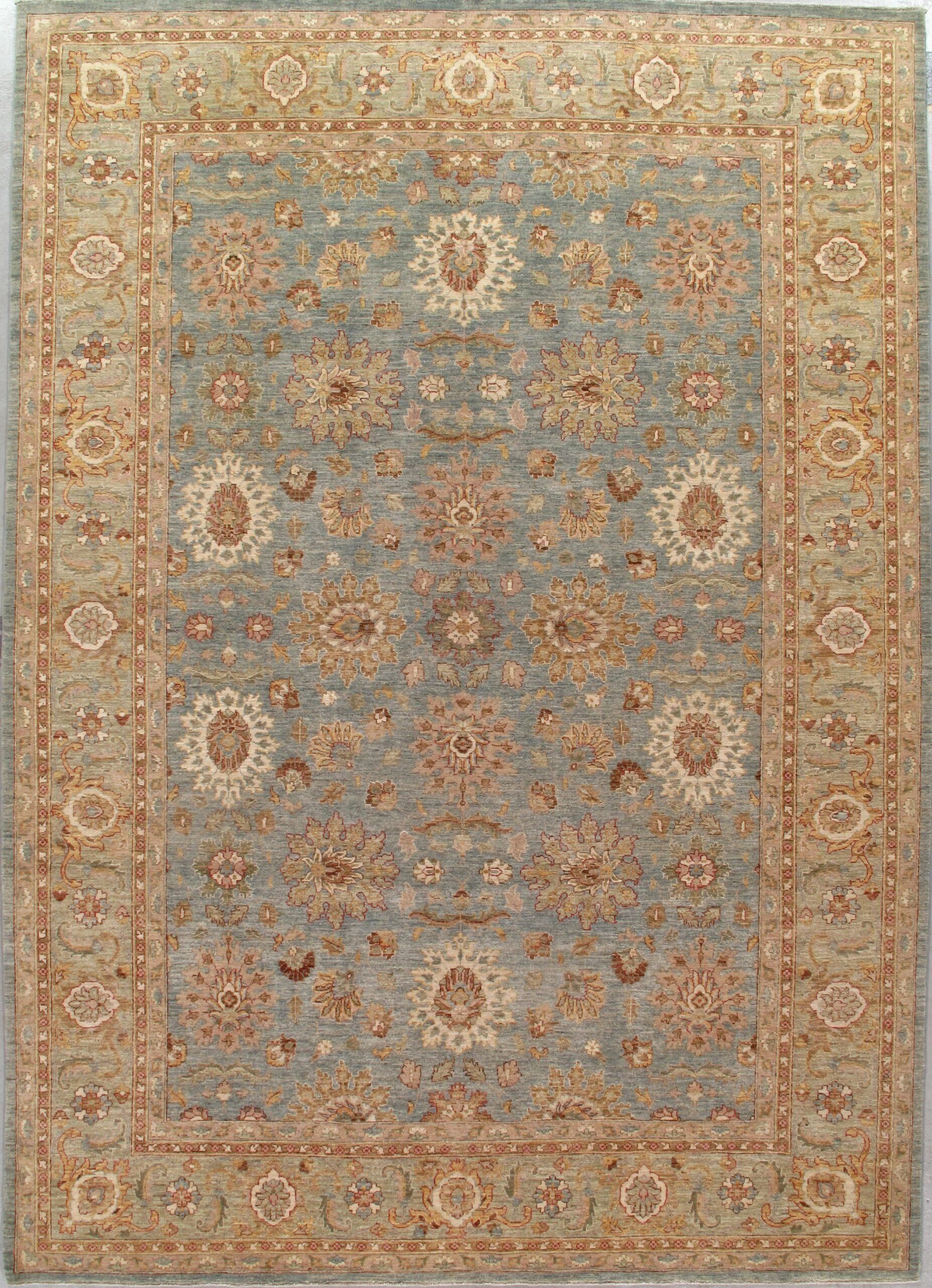 A rug with a floral pattern on it is sitting on a table.